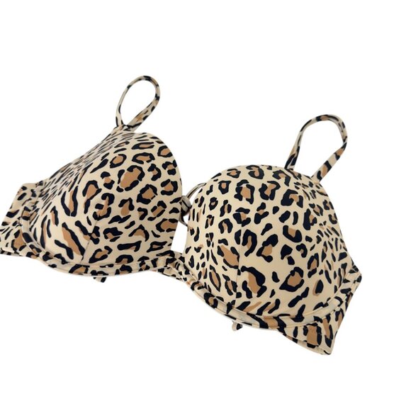 Shade & Shore Women Leopard Print Underwire Bikini Top 34DD Adjustable Strap - Picture 2 of 11